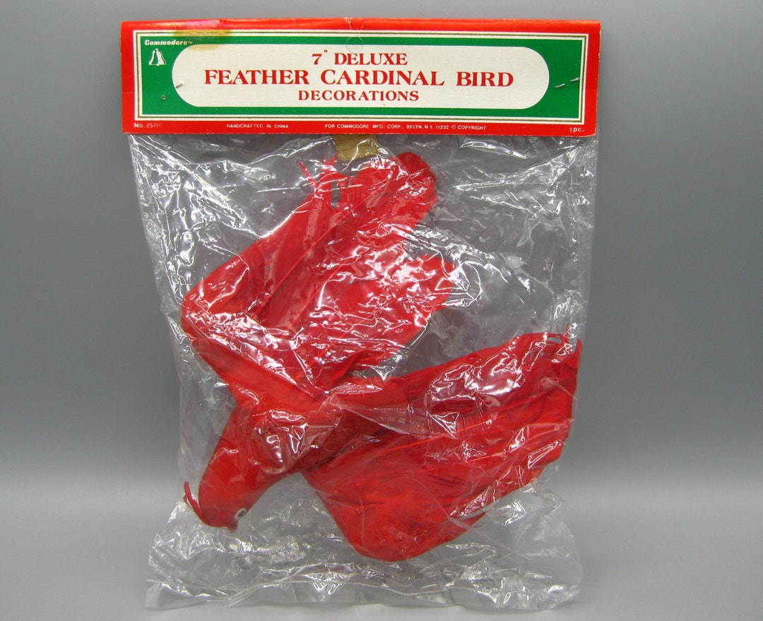 Vintage 70s Red Feather Deluxe Cardinal Bird Christmas Tree Ornament ...