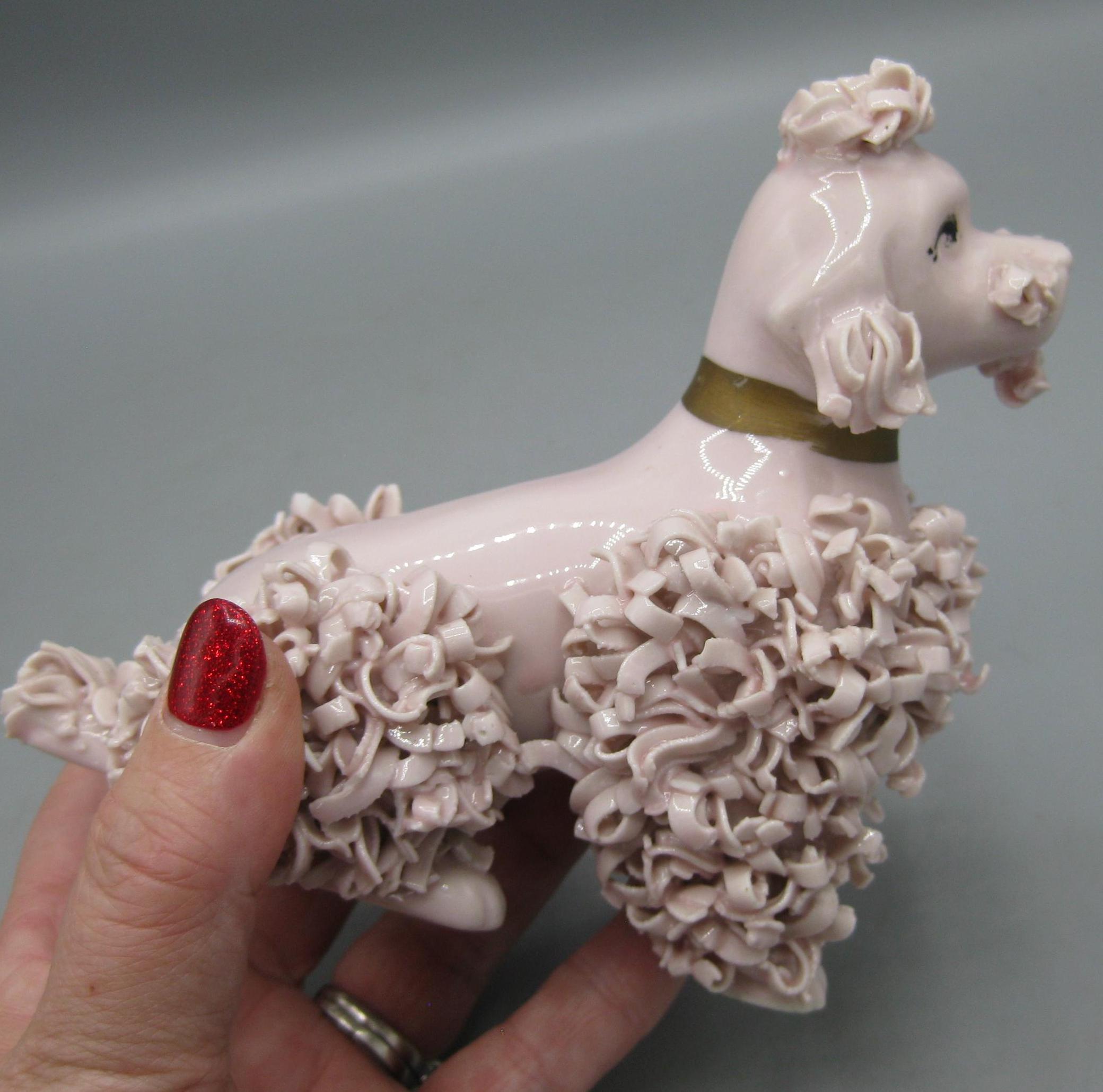 ヴィンテージ 50年代 ピンク 磁器 スパゲッティ フレンチプードル 犬