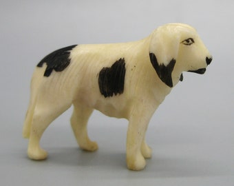 Vintage Japanese Carved Bone Miniature Dog Figurine