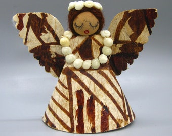 Vintage Hawaiian Tapa Cloth Nativity Angel Christmas Tree Ornament