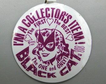 Vintage 1992 Black Cat Comics Tin Litho Comic Book Foldover Souvenir Pin Button