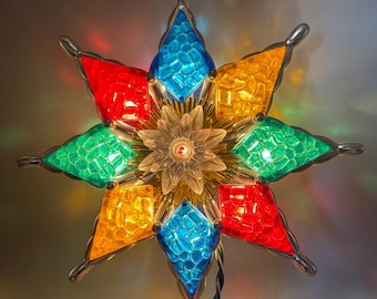 Vintage Plastic Jeweled Light Up Star Novelty Electric Christmas Tree Topper Flashing Flasher