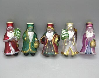 5 Vintage 80s Santa Claus Old World Christmas Tree Glass Light Bulb Covers