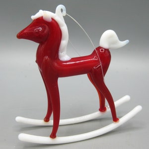 Vintage Red & White Glass Rocking Horse Christmas Tree Ornament