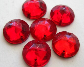 6 Vintage Ruby Red Glass 9mm Round Enid Collins Jewels for Jewelry Purse Repair Replacement