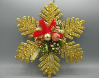 Vintage Gold Glitter Snowflake Large Wall Hanging Christmas Ornament Decoration