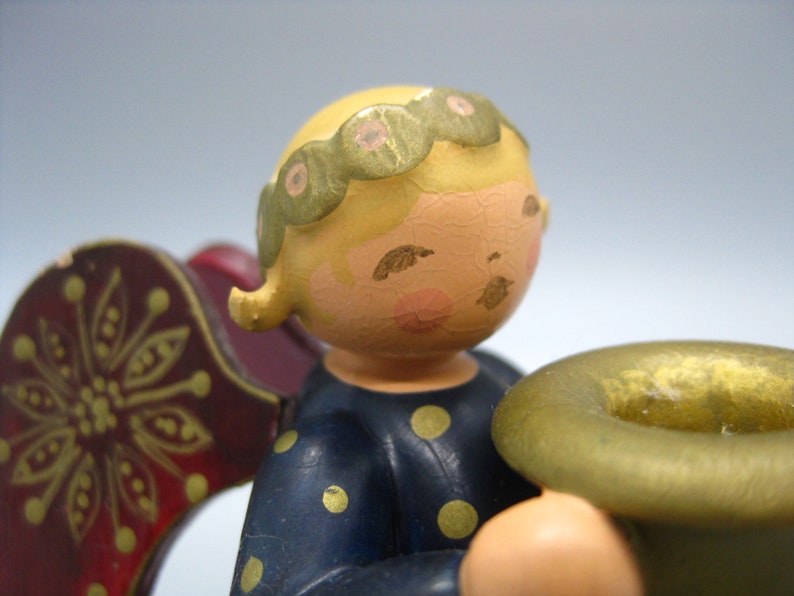 Vintage Erzgebirge Wendt /& Kuhn German Wood Figural Christmas Angel Candle Holder