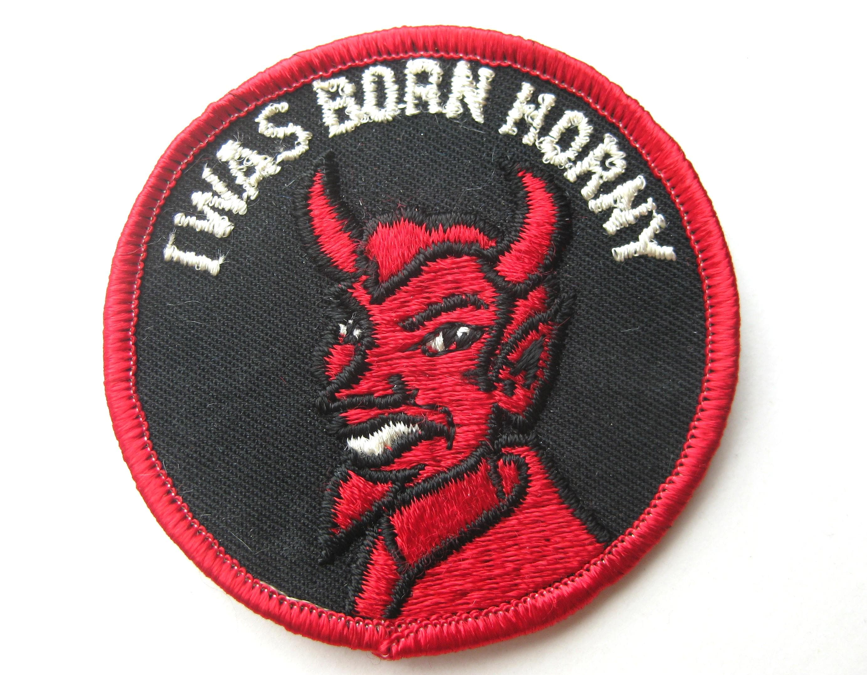 Vintage 70s I Was Born Horny Devil Gag Gift Novelty Embroidered