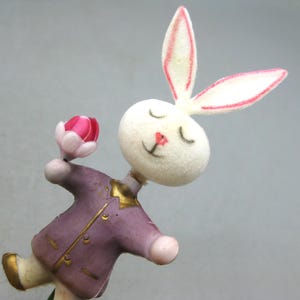 Vintage Flocked Plastic Blowmold Easter Bunny Rabbit Spray Decor Ornament