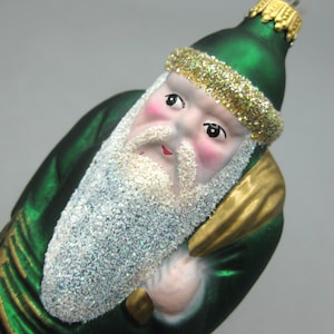 Vintage Lauscha German Hand Blown Glass Green Santa Claus Father Christmas Tree Ornament Krebs