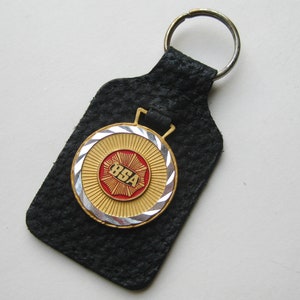 Vintage BSA Black Leather Enamel Logo Motorcycle Keychain Key Chain Fob
