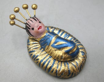 Vintage Mexican Folk Art Clay Pottery Baby Jesus Figure for Nativity Set