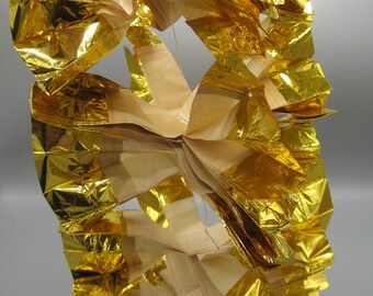 2 Vintage 40s German Gold Foil Honeycomb Tissue Paper Christmas Garlands Decorations