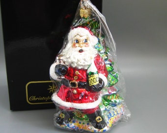Vintage 1999 Christopher Radko Millennium Cheer Santa Sleigh Glass Christmas Tree Ornament