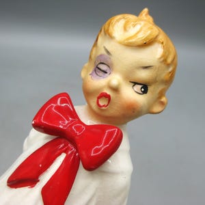 Vintage 50-tals Josef Originals Keramik Blond Julkörpojke Figurin Näveslagsmål