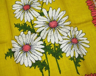 Vintage Yellow Daisy Floral Print Polish Linen Tea Towel Unused New