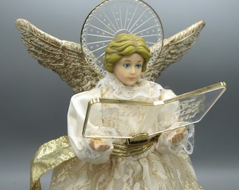 Vintage 1994  Joyous Porcelain Angel Light Up Electric Novelty Flashing Christmas Tree Topper Opteon