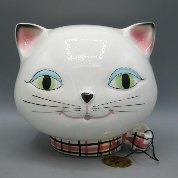 Vintage Holt Howard Cozy Kitten Ceramic Cat Novelty Kitchen String Twine Holder Wall Hanging Plaque Decoration