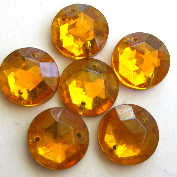 6 Vintage Topaz Yellow Glass 13mm Round Enid Collins Jewels for Jewelry Purse Repair Replacement