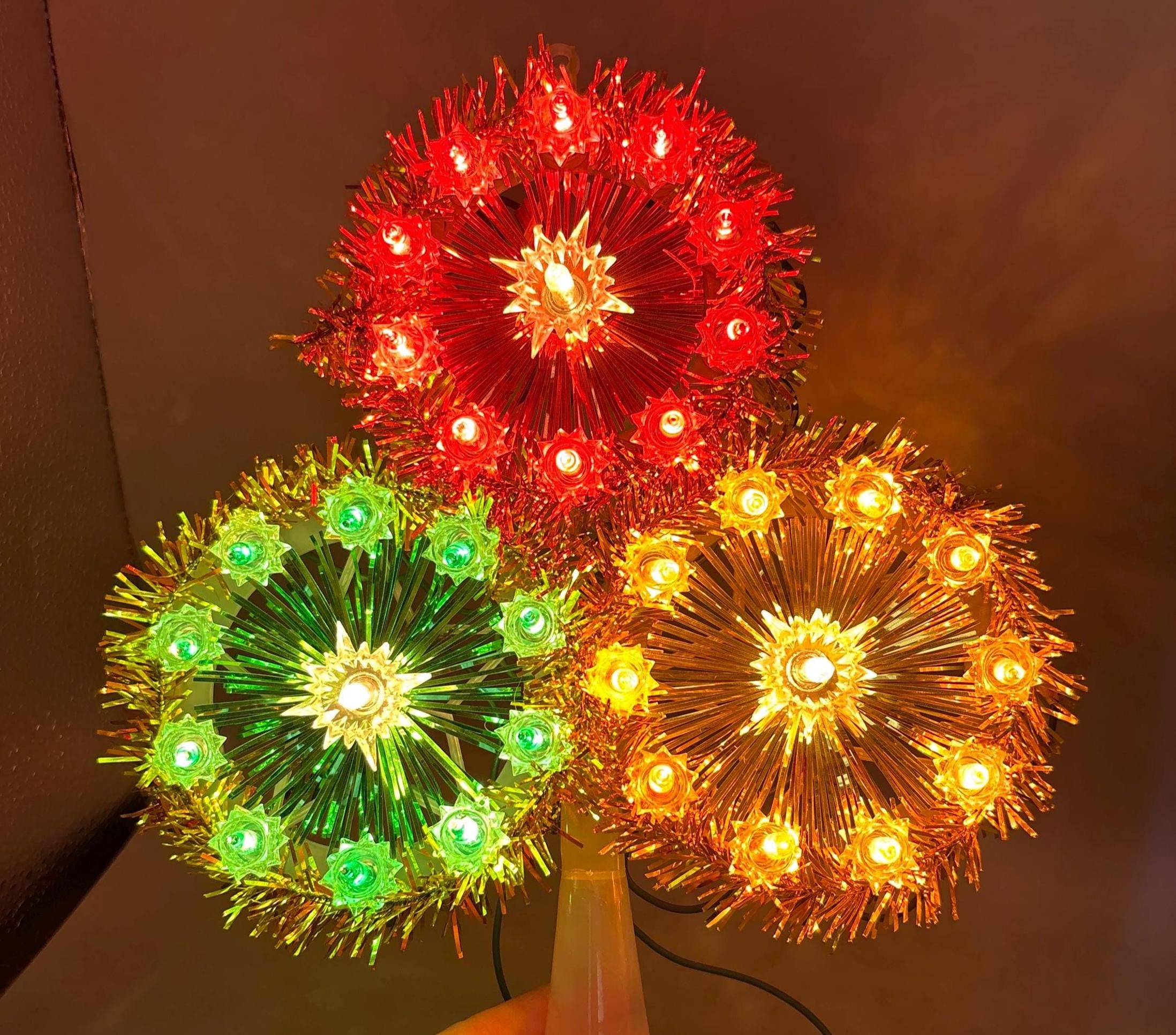 Vintage 70s Trefoil Light up Electric Tinsel Christmas Tree Topper