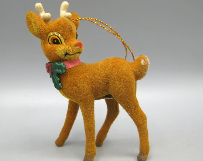 Vintage 1980s Flocked RLM Rudolph the Red Nosed Reindeer Christmas Tree ...