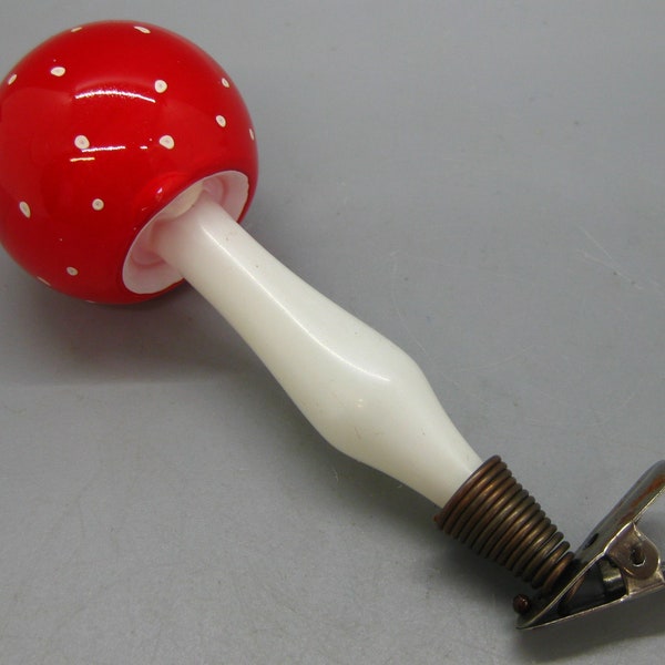 Vintage German Hand Blown Glass Mushroom Toadstool Christmas Clip On Tree Ornament