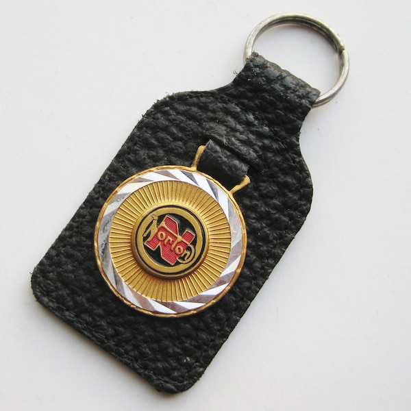 Vintage 70s Norton Black Leather Enamel Logo Motorcycle Keychain Key Chain Fob