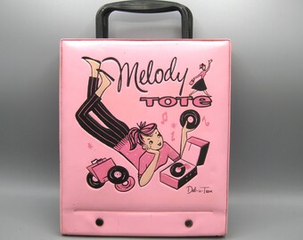 Vintage 50s Pink Vinyl Teenage Girl Melody Tune Tote 45 Record Holder Storage Case