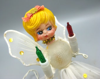 Vintage 60s Light Up Electric Angel Christmas Tree Topper Flasher