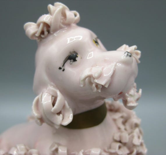 50s スパゲッティー プードル　陶器　置物 ヴィンテージ ヴィンテージ 50年代 ピンク 磁器 スパゲッティ フレンチプードル 犬