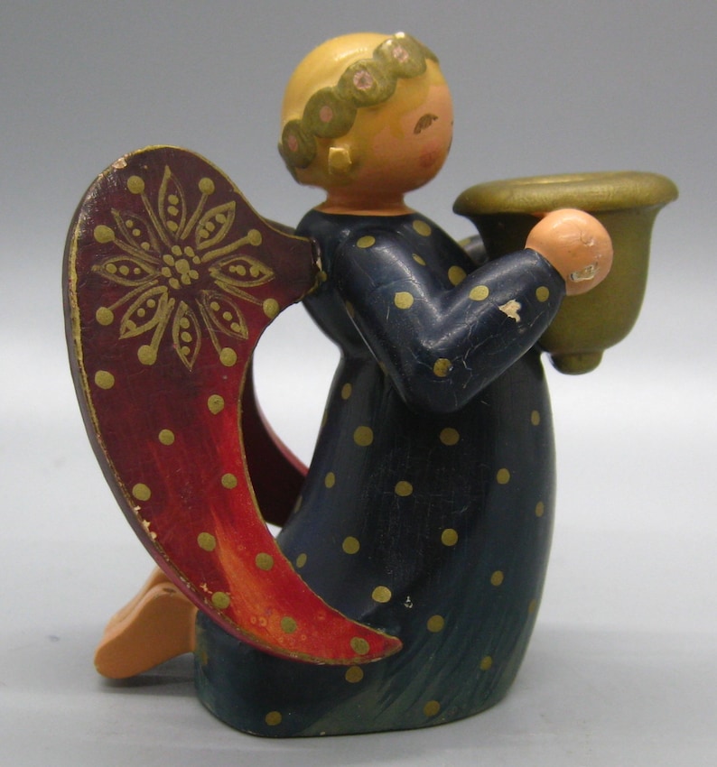Vintage Erzgebirge Wendt /& Kuhn German Wood Figural Christmas Angel Candle Holder