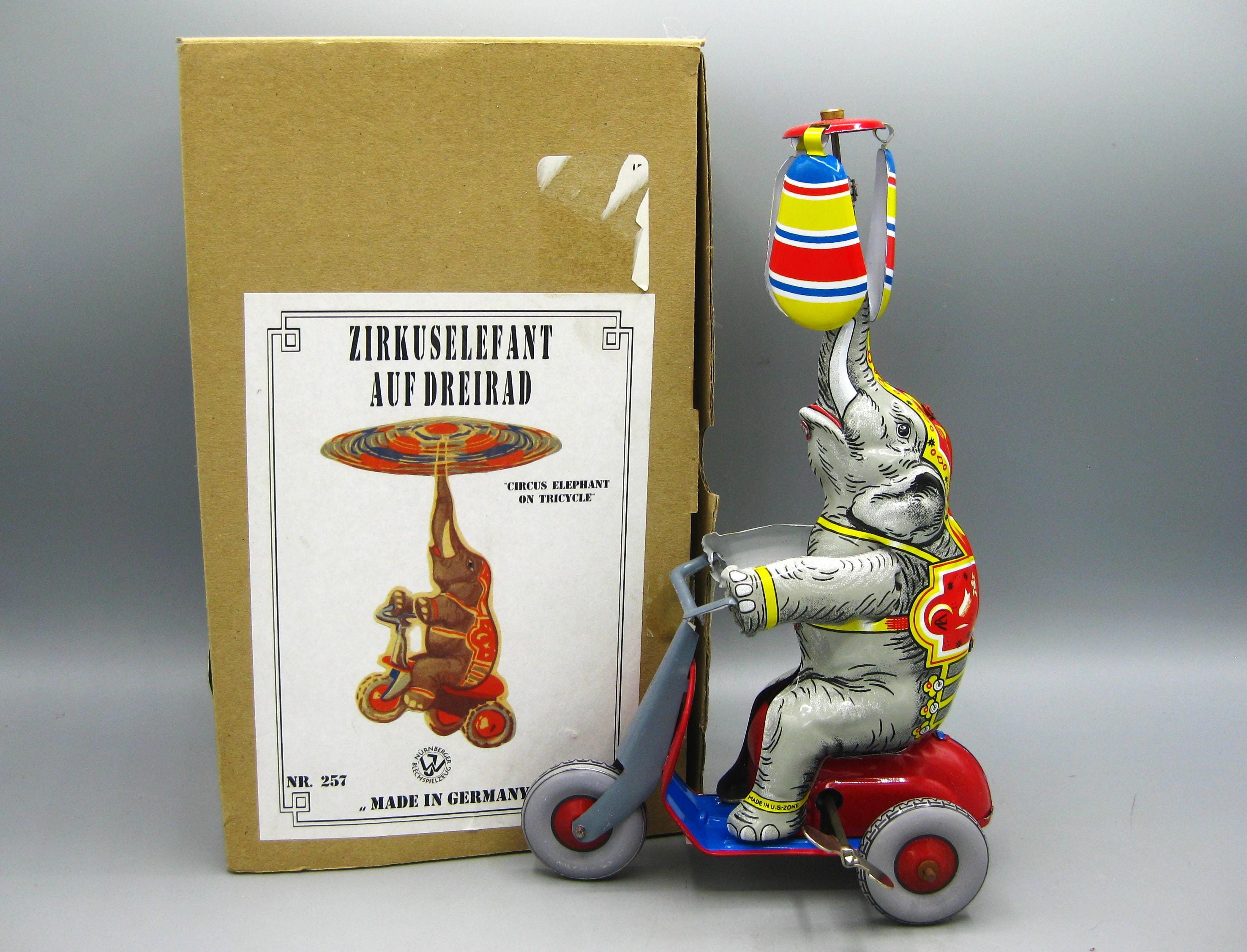 Vintage 90s Nurnberg Tin Litho Circus Elephant Mechanical