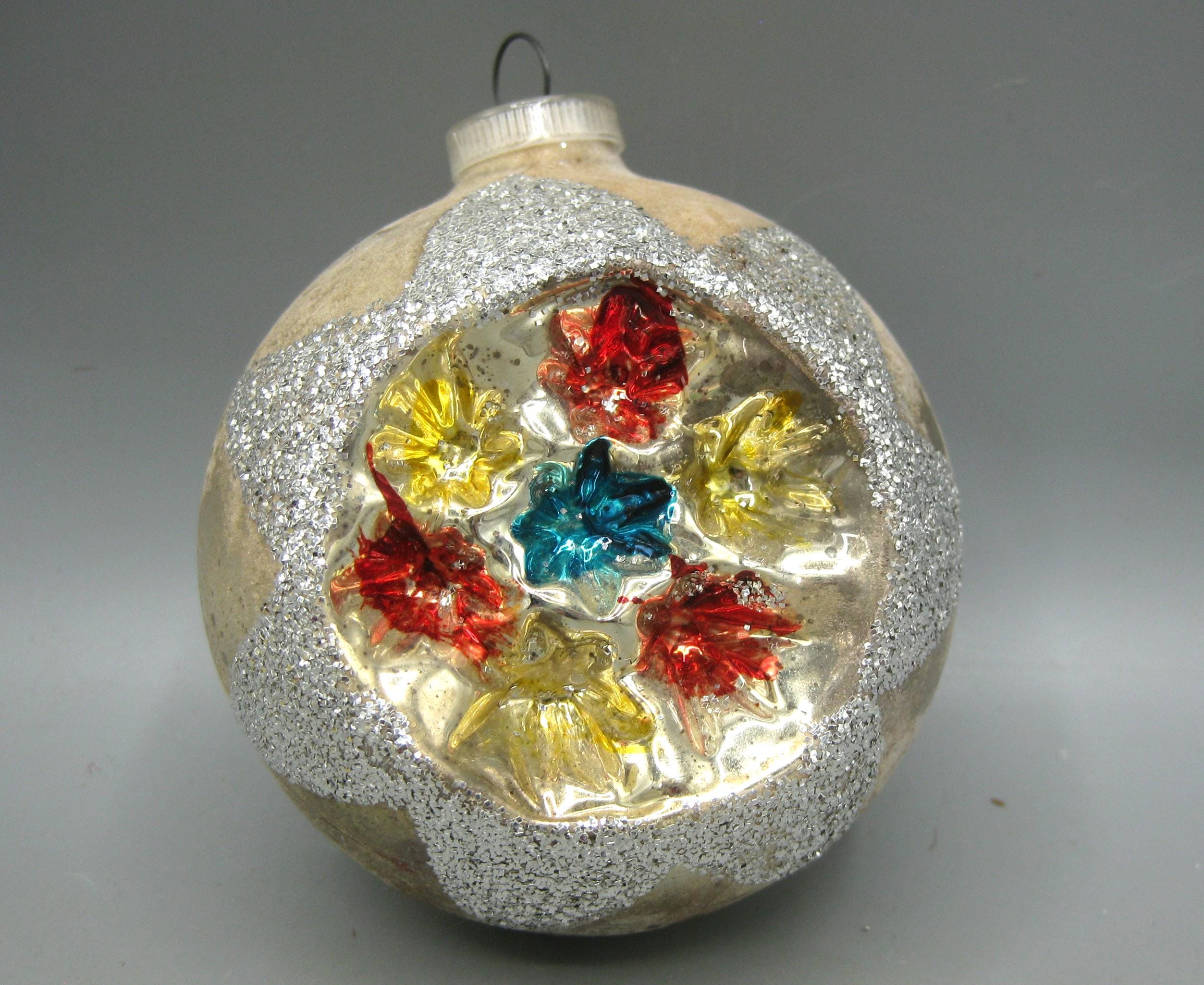 Large Vintage West German Silver Mercury Glass Indent Glitter