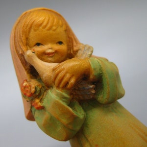 Vintage Anri Juan Ferrandiz Carved Wood Girl with Dove 3 Figurine image 1