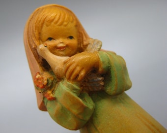 Figurina vintage Anri Juan Ferrandiz in legno intagliato con colomba da 7,6 cm