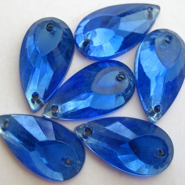 6 Vintage Sapphire Blue Glass Pear Tear Drop Enid Collins Jewels for Jewelry Purse Repair Replacement