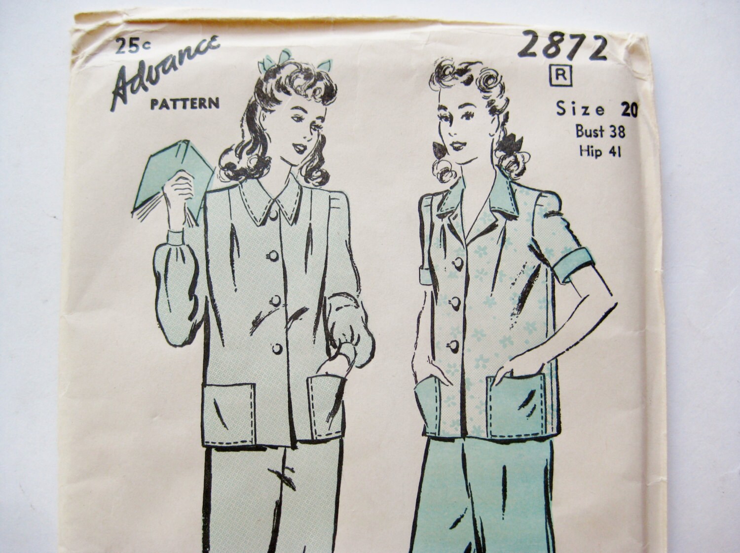 Vintage 40s Advance 2872 Pajama Lounge Set Sewing Pattern Size 20
