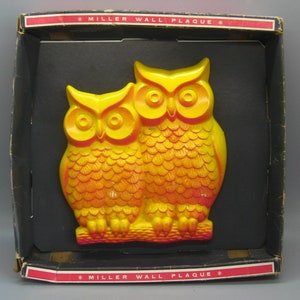 Vintage 70s Miller Studios Owls Chalkware Wall Hanging Plaque Decoration