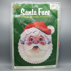 Große Vintage 1982 Beistle Gestanzte Seidenpapier Wabe Weihnachtsmann Gesicht 14 "Hängende Weihnachtsdekoration