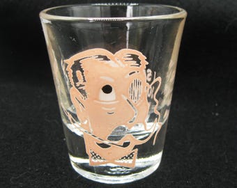Vintage I Say Jolly What! Wandering Eye Dandy Man Novelty Shot Glass Jigger Barware Bartender