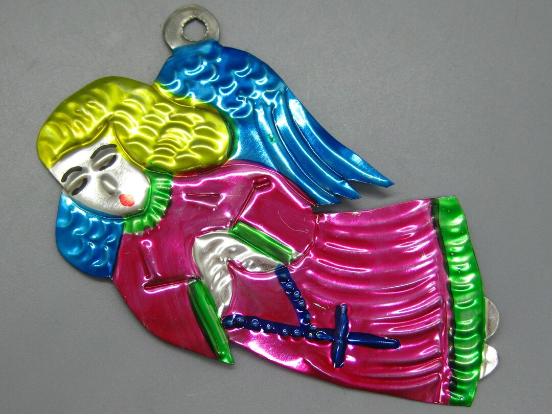 Vintage Mexican Folk Art Tin Metal Diecut Christmas Angel Etsy