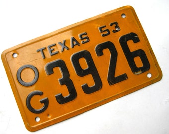 Vintage 1953 Texas State Wheaties Metal Bike Bicycle Miniature License Plate