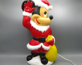 Vintage 70s Empire Plastic Walt Disney 15" Blowmold Mickey Mouse Santa Claus Tabletop Electric Light Christmas Lamp