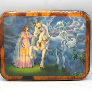 Vintage 80s Sue Dawe Mystical Unicorn Lacquered Wall Hanging Plaque Decoration