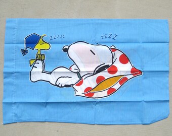 Vintage 80s Bibb Snoopy & Woodstock Peanuts Cotton Poly Pillowcase Pillow Case
