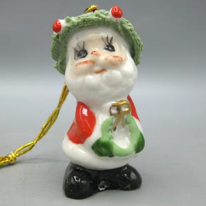 Vintage 50s Napco Ceramic Spaghetti Porcelain Miniature Santa Claus Christmas Ornament
