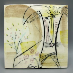 Vintage 60s Mid Century Modernist Pomona Pottery Dog Ceramic Tile
