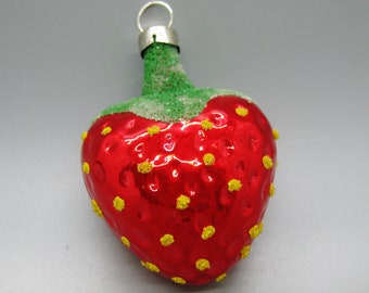 Vintage Czech Hand Blown Glass Strawberry Fruit Christmas Tree Ornament
