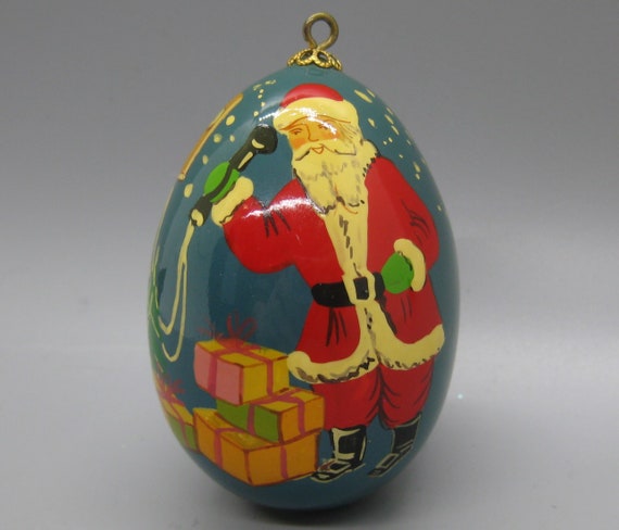 ロシアの手描きサンタクロース漆塗り卵クリスマスツリーヴィンテージ