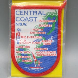 Vintage New South Wales NSW Australien Broderad Souvenirjacka Tygmärke Central Coast